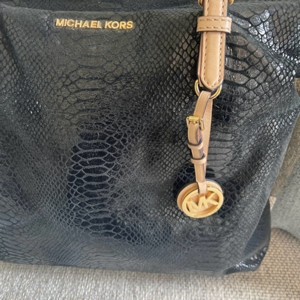 Michael Kors Black Patent Embossed Python Jet Set… - image 2